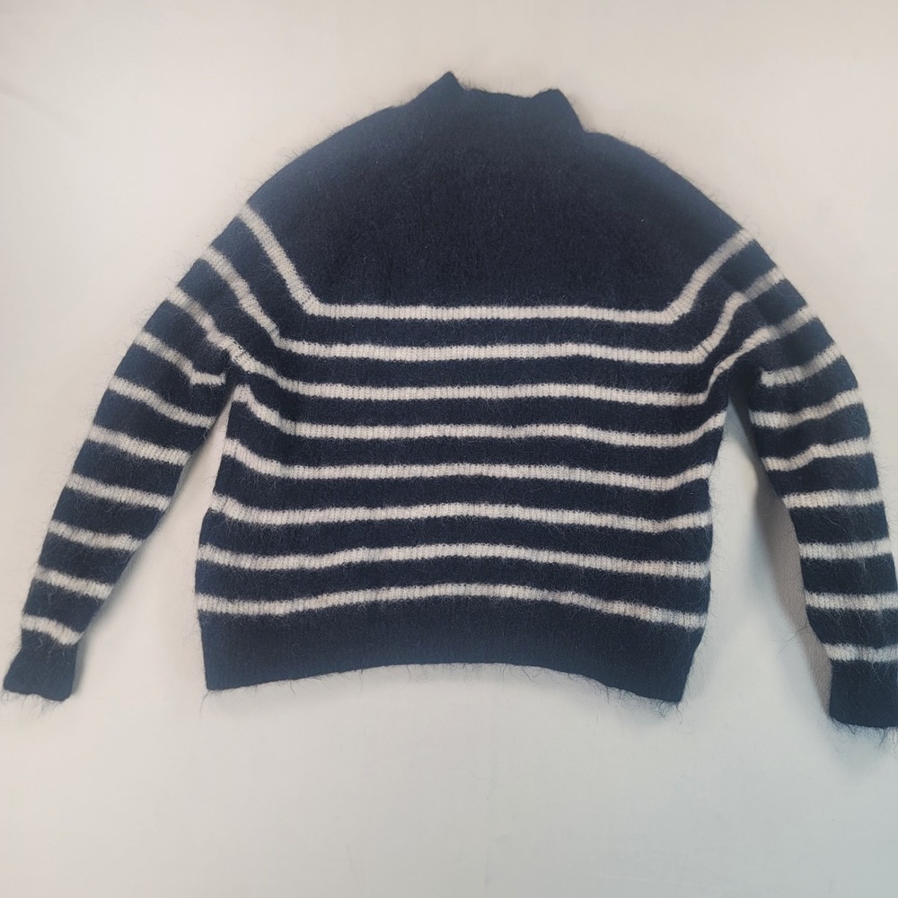 Sezane Trudy Jumper Womens M Navy Cream Striped Mohair Wool Sweater Buttons - Picture 6 of 6